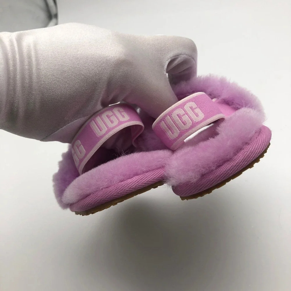 UGG Kids Girls Fluff Yeah Slide Purple Fluffy Slingback Sandals Size 10 ~17cm